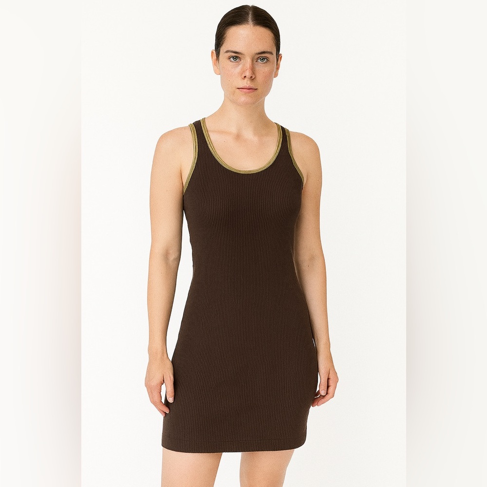 See You Monday chocolate tank with gold piping not sized but I’d say XS. N